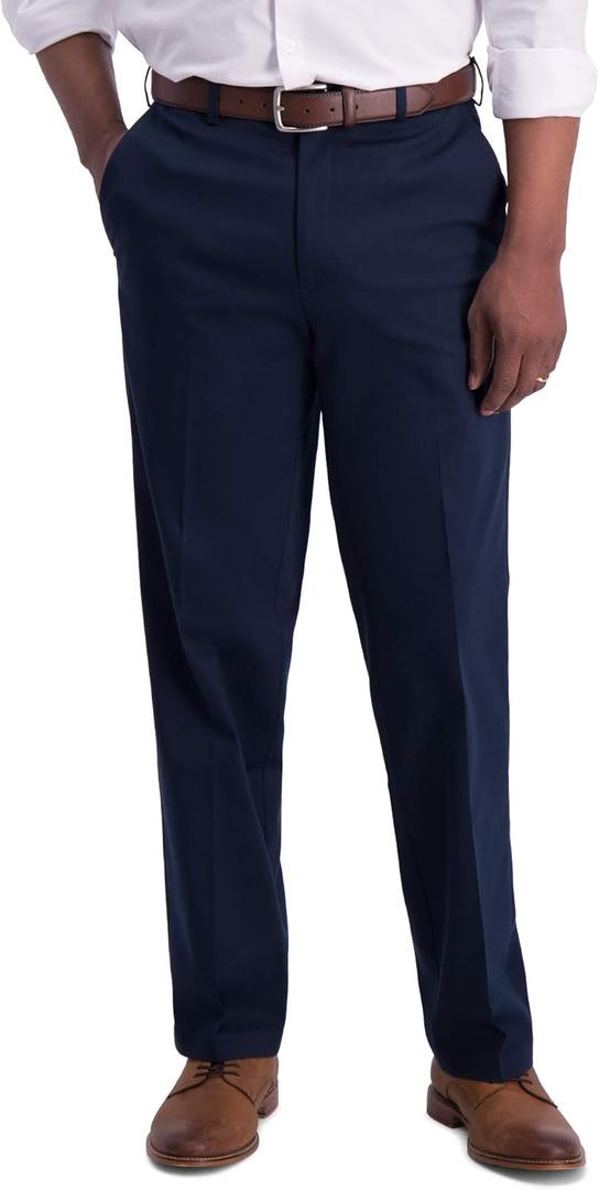 Haggar Men's Iron Free Premium Khaki Classic Fit Flat Front Expandable Waist Casual Pant (Regular and Big & Tall Sizes) (36W x 31L, Dk Navy)