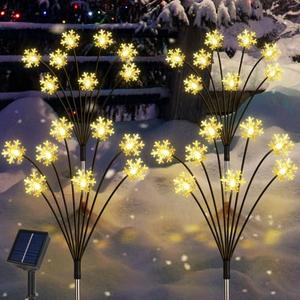 Newhale Set of 4 Snowflake Solar Christmas Decorations, 8 Modes Swaying Garden Lights, Outdoor Pathway Solar Christmas Stake Lights, Upgraded Base on Firefly Light for Lawn Decor (Warm White)