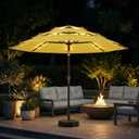 10ft 3-Tier Patio Umbrella with 32 Solar Powered LED Lights, Windproof Outdoor Market Umbrella for Deck, Poolside & Garden, Sturdy Push-Button Tilt Table Umbrella, Yellow