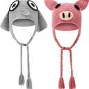 2 Pcs Crochet Hats Elephant Pig Designed World Book Day Character Costumes Accessory Handmade Realistic 3D Head Eyes for Cosplay Parties Photo Props Halloween Dress up