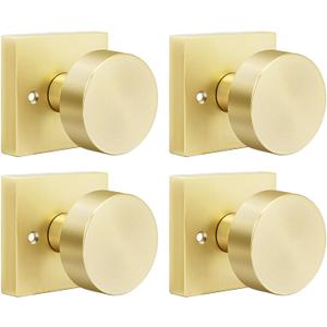 goldenwarm Gold Dummy Door Knobs, Zinc Alloy Square Ball Brushed Gold Dummy Door Knobs for Hallways, Kitchens, Heavy Duty Door Knob Bulk - Modern & Stylish(2 Pairs / 4 Pieces)