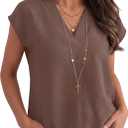 ANRABESS Women Tops Cap Sleeve Dressy Casual V Neck Shirts 2026 Summer Business Work Blouses Outfits Trendy Spring Clothing (Brown, XL)