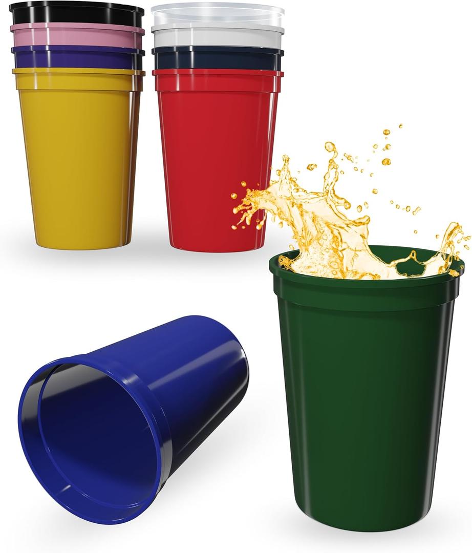 PartyPrints 10 Pack 16 oz Assorted Reusable Blank Plastic Cups, Stadium Cups Bulk  BPA Free Top Rack Dishwasher Safe, Party Colored Cups Perfect for Weddng, Birthday Graduation, Clubs