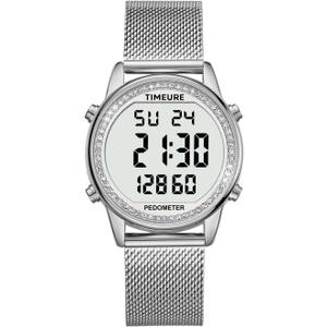 Women's Step Counter Pedometer Watch with Stainless Steel Bracelet, Stylish Design, No App, No Charging Needed for Step, Calorie, Distance, Alarm, Countdown TimerTU-2401