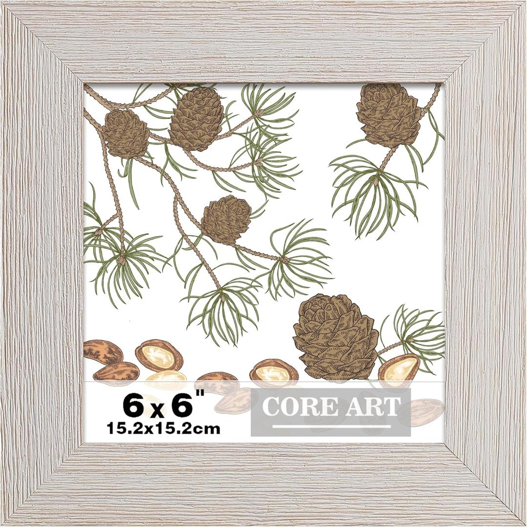 CORE ART 6x6 Picture Frame, Handmade Wood Rustic White Photo Frame, High Definition Semi-tempered Glass Wall or Tabletop Display (6x6 - 1 pack)