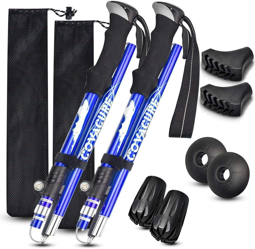 Covacure Trekking Poles Collapsible Hiking Poles - Aluminum Alloy 7075 Trekking Sticks with Quick Lock System, Telescopic, Collapsible, Ultralight for Hiking, Camping & Backpacking (Blue Short (100-120cm))