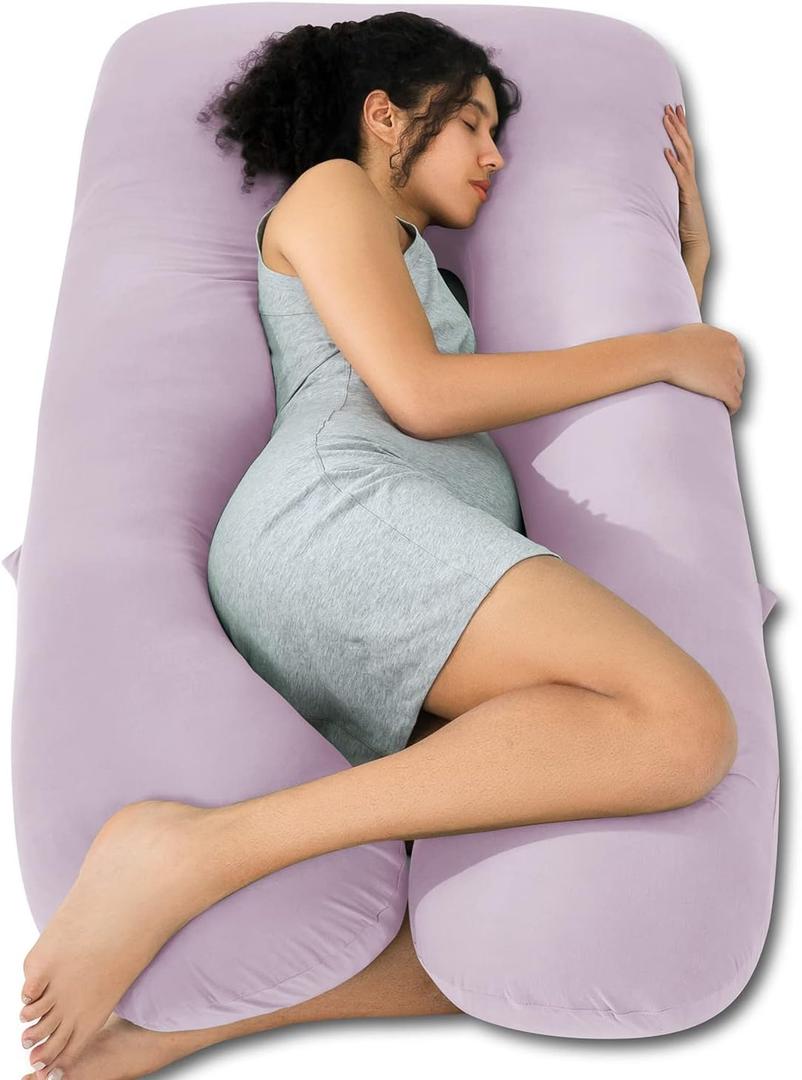 QUEEN ROSE Cooling Pregnancy Pillows, U Shaped Full Body Maternity Pillow for Pregnant Support, Rayon Derived from Bamboo, Buttery Soft, Super Breathable for Hot Sleeper, Purple