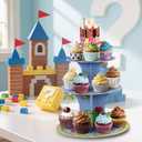Oture Game Cupcake Stand, 3 Tier Cupcake Tower Cardboard Dessert Display Holder Tray for Kids Birthday Party Theme Party Decoration Supplies Video Game Theme Supplies
