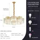 30.3“ Gold Semi Flush Mount Ceiling Light Fixtures, 8-Light Gold Modern Crystal Chandelier Height Adjustable Pendant Lighting for Bedroom Entryway Hallway Kitchen Island Living Room Foyer