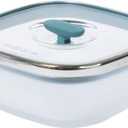 Anyday 5.5-Cup Square Glass Food Storage with Glass Lid | Plastic-Free Meal Prep & Microwave Cookware | Stackable Airtight Storage Container with Vented Lid for Microwave-Safe Reheating (Kale)