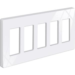BESTTEN 5-Gang Screwless Wall Plate, Decorator Outlet Cover, Decorative Switch Plate, USWP6 Gloss Snow White Series, Decor Face Plate, H4.69 x W10.18, ETL Listed