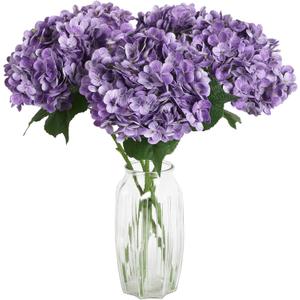 4PCS Real Touch Purple Hydrangea Artificial Flowers 21'' Large Latex Fake Hydrangea Flowers Faux Hydrangea with Stem for Wedding Home Table Centerpieces Indoor Baby Shower Decorations (Purple)