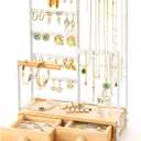 DreamGenius Jewelry Organizer Stand with 2 Velvet Ring Holder Drawers, 5 Tier Jewelry Holder Organizer With 11 Hooks for Necklaces and 145 Holes for Earrings, White (Large)