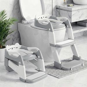 Orzbow Potty Training Seat, Toddler Toilet Seat with Step Stool Ladder, 2-in-1 Toddler Potty Training Toilet Chair for Kids Boys Girls - 5-Level Adjustable Height | Splash Guard | Anti Slip Pad, Grey (Gray)