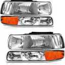 Headlights Assembly for 1999-2002 Chevy Silverado 1500 2500/2001 2002 Chevrolet Silverado 1500HD 2500HD 3500/2000-2006 Tahoe Suburban 1500 2500 Chrome Housing with Bumper Light LH+RH