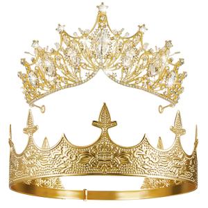 Sureio 2 Pcs King and Queen Crowns Set, Rhinestone Royalty Tiaras for Couple, Graduate Prom Birthday Wedding Hair Accessories(Vivid Style)