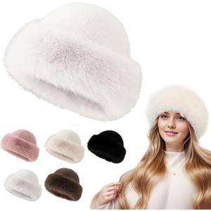 Faux Fur Bucket Hat for Girls Women,Warm Fuzzy Furry Mink Hat,Fashion Fisherman Cap (One Size, White)