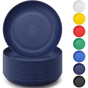 Berglander EUR Blue Plastic Plates Set of 12 Pieces 9", Reusable and Sturdy Unbreakable Dinner Plates, Salad Plates, Pasta Bowls, Dishes for Home, Kid, Light Weight Easy Carry for Picnic, Camping (8. EUR Color)