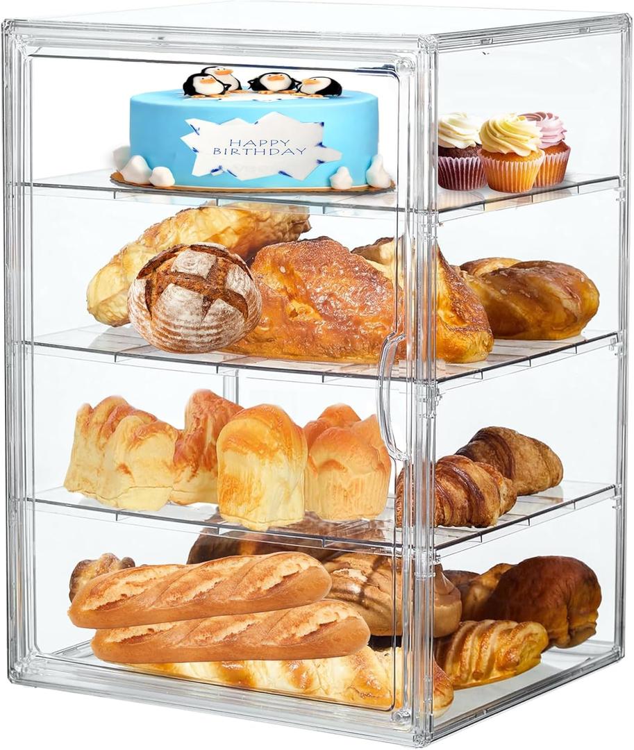 Bread Box,Large Bread Boxs for Kitchen Countertop - 4 Layers Adjustable Bread Storage Container,Clear Boxes for Kitchen Counter, Breads Box Airtight,Bread Holder,Perfect for Bagel Muffinstransparent (white)
