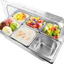 Salad bar Buffet Station for Home 6 Pan Countertop Food Serving Display Container With Clear Roll Top Cover,Cold Food Serving Trays for Party Buffet,Stainless Steel Buffet Server Condiment Tray