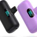 [2 Pack] Small Portable Charger for iPhone,Upgraded 5000mAh PD Fast Charging Power Bank, LCD Display Cute Mini Battery Pack Compatible with iPhone 14/14 Pro Max/13/13 Pro/12 Pro/11/XR/X/8,Black+Purple