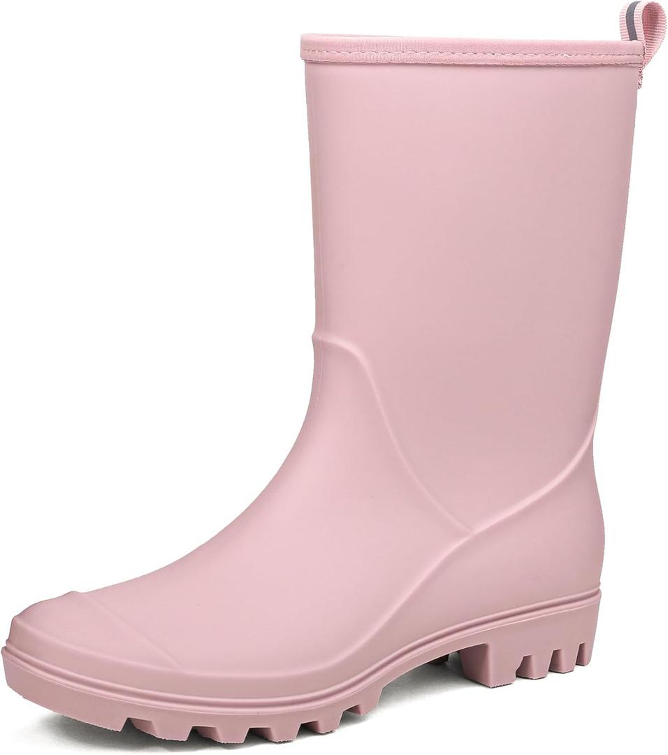 DKSUKO Women's Mid-Calf Rain Boots Garden Boots Waterproof Rubber Boots (7, Pink)