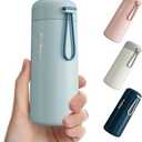 8 oz Water Bottles Made of 304 Stainless Steel, Small Water Bottles Double Wall Vacuum Insulation for Hot & Cold Drinks, Water Bottle Purse with Carry Handle - 100% Leakproof (Grayish Blue)