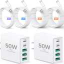 2-Pack 50W USB C Wall Charger, 5-Port PD Fast Charging Block with 3/6/10/10FT USB C Cables, Multiport Type C Power Adapter for iPhone 17/16/15/14/13 Pro Max, iPad, Switch, Samsung Galaxy S26/S25 Ultra