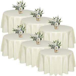 6 Pack 120 In Round Ivory Tablecloths - Reusable Polyester Table Covers  Protect from Spills (Not Waterproof)  for Weddings, Banquets, Parties  Ships Folded, Wrinkles Likely, Steam Before Use