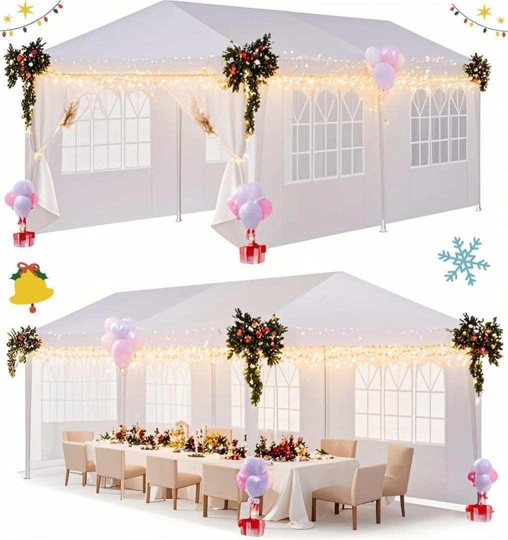 HOTEEL 10'x20' Outdoor White Waterproof Gazebo Canopy Party Tent with 4 Removable Sidewalls Windows Carpas para Patio for Weddings Events Beach BBQ Parties