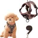 SOLMOONY Small Dog Harness,Soft Mesh Puppy Harness and Leash Set,No Escape Cat Harnesses for Training Walking,Reflective Adjustable Puppy Vest for Small Medium Dogs, Cats (Brown, S)
