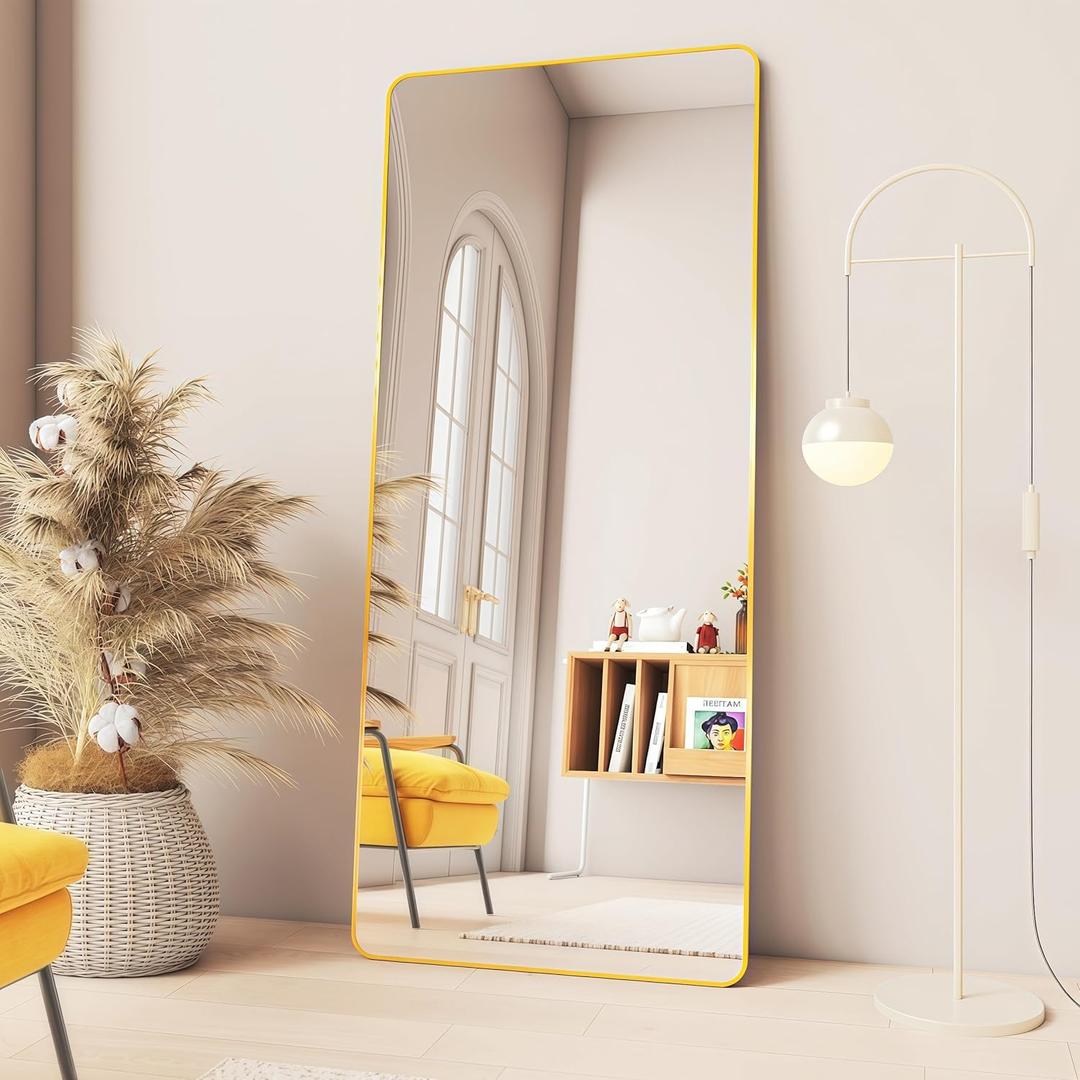 ITETU 71" x 32" Large Full Length Floor Mirror  HD Shatterproof Tempered Glass, Slim Aluminum Frame, Modern Home Decor for Bedroom, Living Room, or Bathroom, Round Corner, Gold