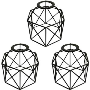 Wire Cage Pendant Light Shades, 3-Pack Black Metal Geometric Hanging Lamp Shades for E26 Socket, Vintage Industrial Farmhouse Edison Bulb Guard for Kitchen Island & Dining Room