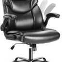 DUMOS PU Leather Office Chair - Ergonomic Executive Computer Desk Chairs with Adjustable Flip-up Armrest, Swivel Task Chair with Lumbar Support, Strong Metal Base,Inky (1pc)