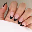 3 x RTKHFZE Press on Nails Short - French Tip Press On Nails Almond,Soft Gel Acrylic Fake Nails Glue on Nails for Women,Natural Fit Reusable Stick On Nails in 16 Sizes - 32 False Nails Kit, Black French