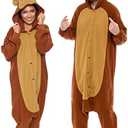 Funziez! Adult Onesie Halloween Costume Animal Dinosaur Shark Unisex Plush One Piece Cosplay Suit for Adults, Men and Women (Brown, Medium)