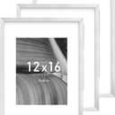 An&He 12x16 Picture Frame, Silver Photo Frame for Tabletop and Wall Display, Minimalist Design, Set of 3