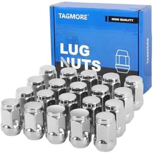 TAGMORE 20pcs 1/2"-20 Lug Nuts - Compatible with 1987-2018 Jeep Wrangler, 1993-2010 Grand Cherokee, 1994-2001 Dodge Ram 1500, 1991-2019 Ford Explorer, One-Piece Design Factory Chrome Wheel Lug Nut Set