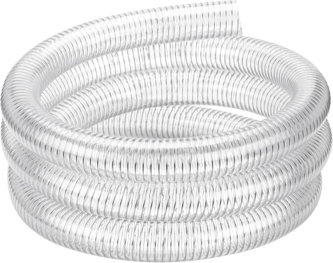Wire Reinforced Hose 1-1/2" id - 5ft Clear High Pressure Suction Line Plastic Vinyl Tubing with Spiral Steel Wire Suction Hose, Drain Water Fuel Powder