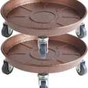 ARTLINE 12" Round Plant Stand with Lockable Wheels, 200lbs Heavy Duty for Indoor Outdoor, Large Rolling Dolly Planter Caddy on Casters to Carry Potted Flower Pot, Round Metal Tray NO Holes, 2 Pack