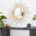 Large Gold Spoked Sunburst Wall Mirror Boho Home Decor Round Wall Art Mirror Modern Metal Mirrors for Wall Living Room Vanity Bathroom Bedroom Hallway Balcony Entryway 20"