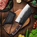 FULLHI Butcher Knife with Sheath, High Carbon Steel Kitchen Knife Vegetable Cleaver Chinese Cooking Knife, Full Tang Forged Chef Knife for Outdoor Camping BBQ (Brown)