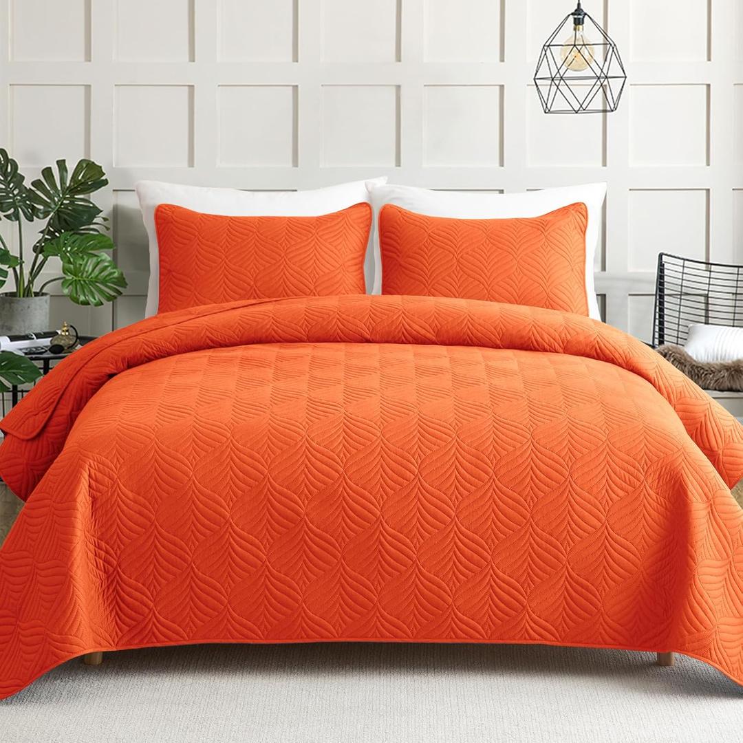 Whale Flotilla Elegant Extra Soft Quilt Set Twin Size, 2-Piece Lightweight Modern Geometric XL Twin Quilt Bedding Sets Bedspread Coverlet for All Seasons, Burnt Orange (Twin(68"x88"))