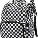 Checkered Women Laptop Backpack, College School Backpack Bookbag 15.6 Inch Computer Backpacks for Work Business Travel
