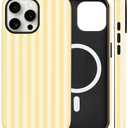flewfun Magnetic for iPhone 16 Pro Case Cute Stripes Phone Case, Shockproof Slim TPU and Hard PC Protective Phone Cover Compatible with MagSafe Designed for Women Girls, Yellow