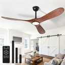 52'' Ceiling Fans with Lights and Remote, Wood Outdoor Ceiling Fan with 6 Speed Noiseless DC Motor, Indoor Modern 3 Blade Propeller Ceiling Fan for Bedroom Living Room Gazebo Patio (Walnut), 52in