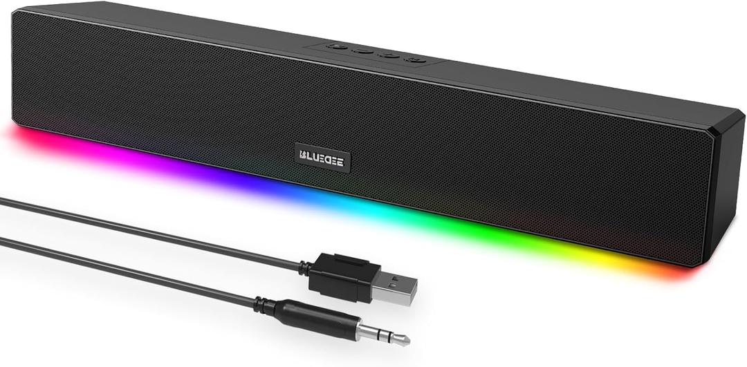 Computer Speakers, 24W Bluetooth Computer Soundbar, 3.5mm Aux-in Computer Speakers for Desktop Monitor, Computer Sound Bar with Deep Impactful Bass, Gaming Speakers for PC, Laptop,Tablet