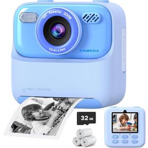 Kids Instant Digital Cameras for Boys and Girls, 1080P HD Dual-Lens Selfie Digital Camera with Print Paper & 32G Card, Christmas Birthday Gifts Toys for Toddler and Teenagers Age 3-16 Years Old