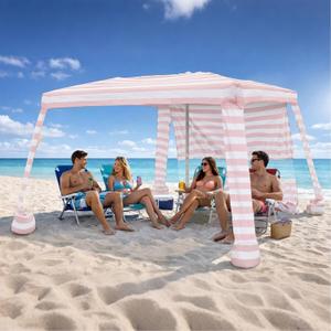 AMMSUN Portable Beach Cabana, 8' 8' Beach Canopy, Easy Set up Take Down | Foldable Beach Tent, Aluminum Structure, Family-Sized Shade, Wind-Resistant UPF50+ Fabric, Sandbag Anchors, Privacy Side Wall