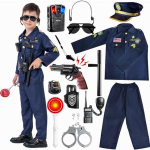 MGparty Police Officer Costume for Kids Halloween Police Cosplay Accessories for Boys Halloween Dress Up Party (L(130-140cm))